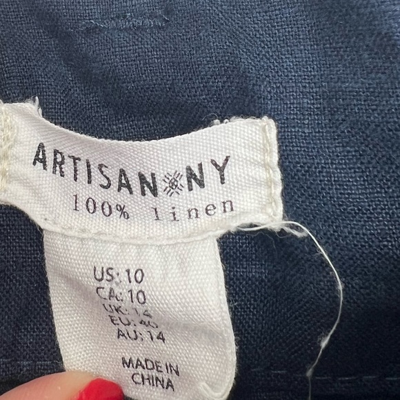 Artisan NY 100% Linen High Waist Shorts Size 10 Navy Blue - Picture 3 of 11